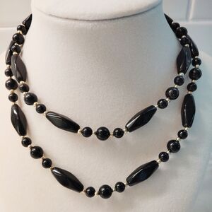 Black Lucite With Gold-tone Accent  Beaded Necklace